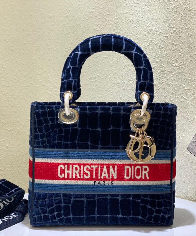 Christian Dior Medium Lady D Lite Canvas Bag Dark Blue